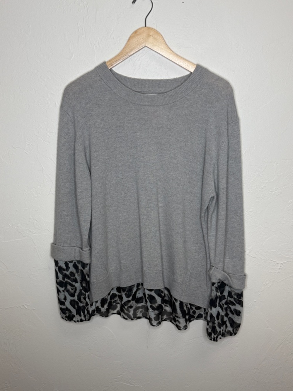 Brochu Walker Gray Knit Top with Leopard Hem